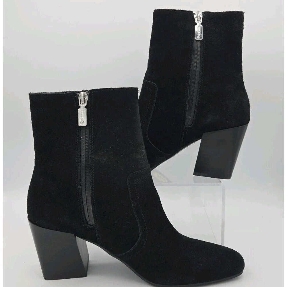 Blondo Sadie Waterproof Bootie Woman Black Suede Ankle Block Heel Boots Size 9
